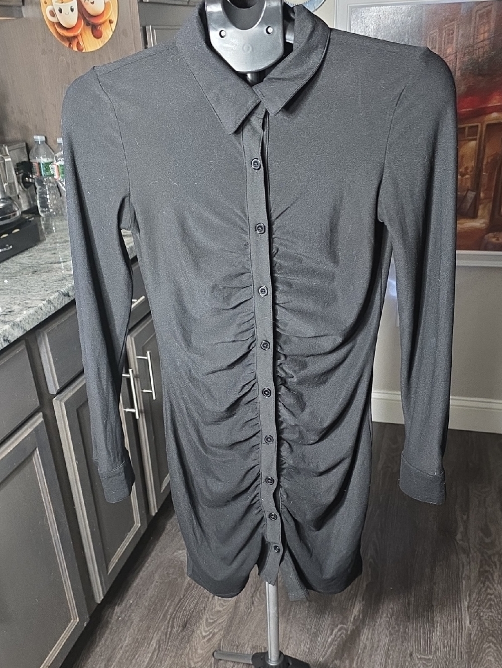 Time and Tru Black Longline Button-Front Dress